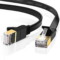 Патч-корд Ugreen NW106 прямой U/FTP (STP) сетевой кабель Ethernet Cat7 11260 (Черный, 1м, Плоский)