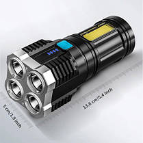 Ліхтар X509/S03-4LED+COB, Li-Ion акум., ЗП microUSB, фото 3