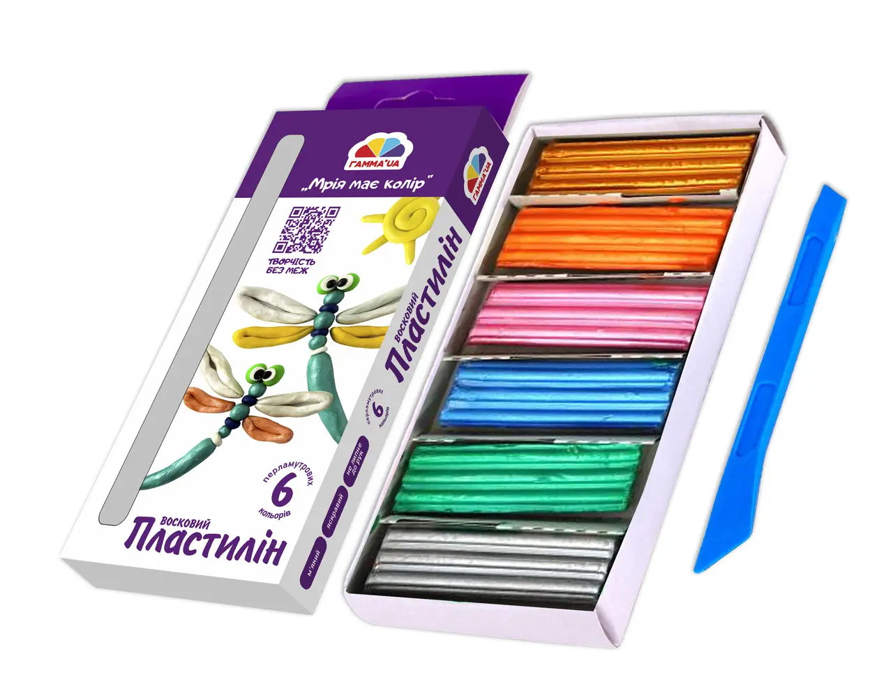 Пластилін восковий 6 кольорів 72 г перл. стек Творчість, Гамма, 400303