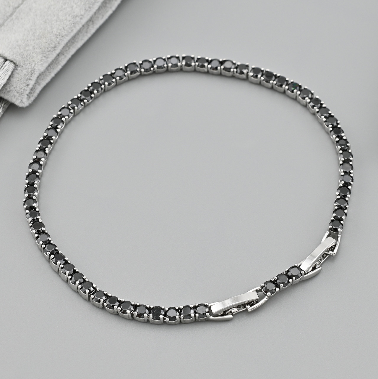 Браслет Алмазний танець 38930 ширина 3 мм чорні фіаніти позолота Біле Золото довжина 19+2, фото 1