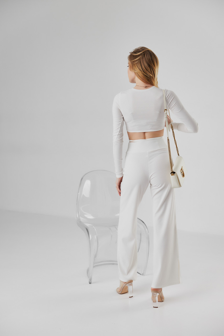 Костюм женский летний M размер 44 мустанговый брючный белый костюм штаны и топ с завязками на талии - фото 5 - id-p1839755939