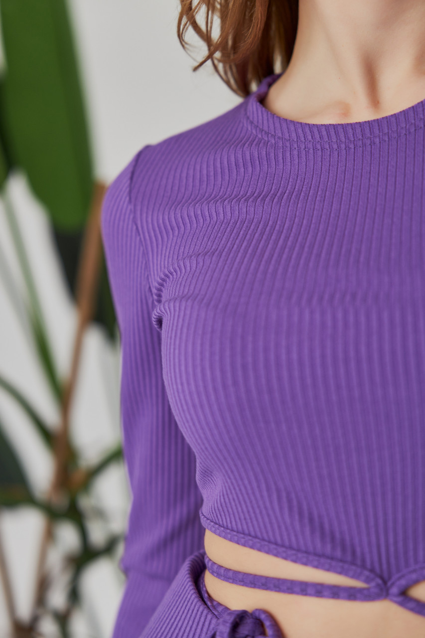 Костюм женский летний S размер 42 мустанговый брючный фиолетовый костюм штаны и топ с завязками на талии на - фото 5 - id-p1839755942
