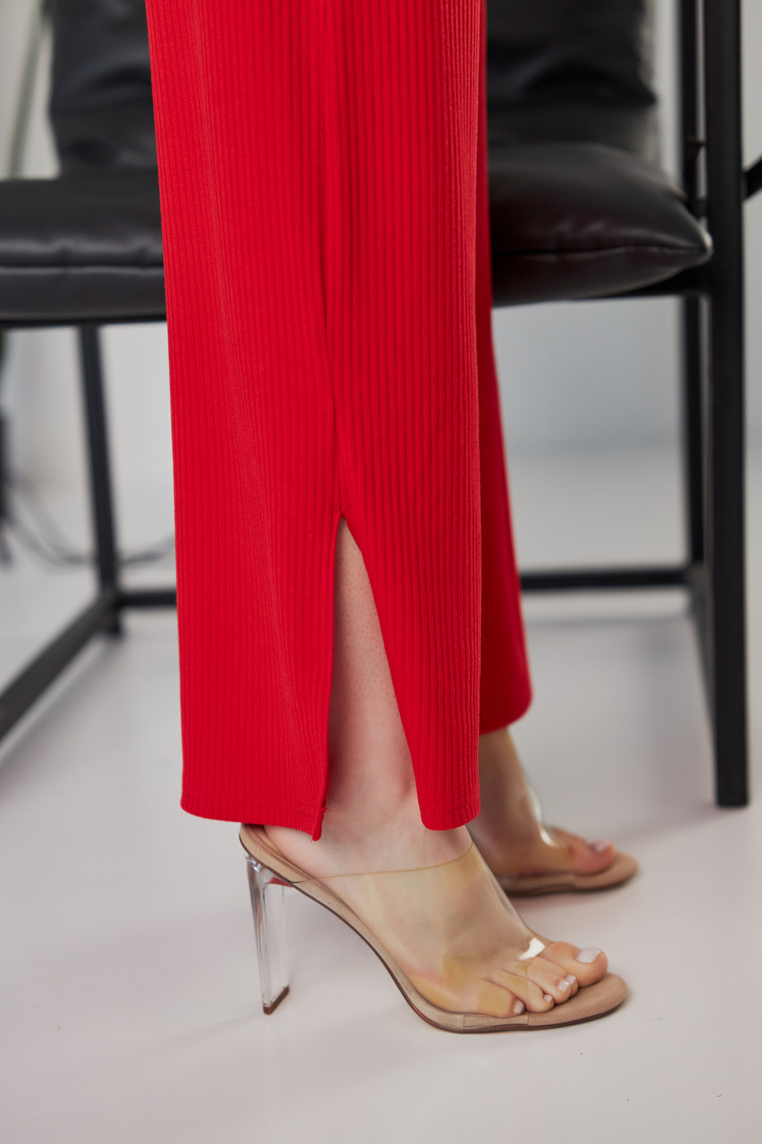 Костюм женский летний S размер 42 мустанговый брючный красный костюм штаны и топ с завязками на талии на весну - фото 4 - id-p1839755945