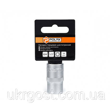 Торцева насадка шестигранна 14 мм 1/2" CRV POLAX (25-087), фото 3