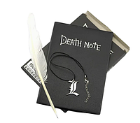 Набор блокнота с аниме Death Note, комплект с пером и кулоном из аниме Тетрадь смерти Черный