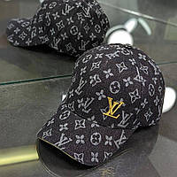 Мужская стильная брендовая бейсболка Louis Vuitton чёрного цвета размер универсальный