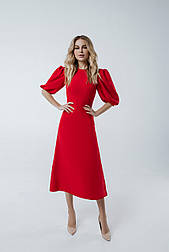 Сукня довжини міді з короткими рукавами-ліхтариками червоного кольору