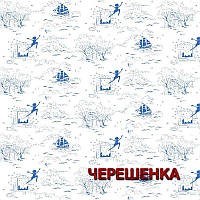 Ткань для постельного белья Фланель (байка) детская FLB1062blue (40м) морская тема на белом (голубой)