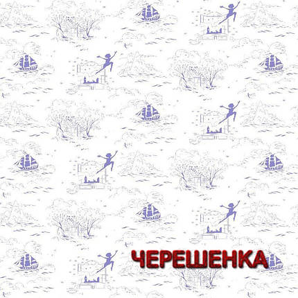 Тканина для постільної білизни Фланель (байка) дитяча FLB1062violet (40м) морська тема на білому (фіолетовий), фото 2
