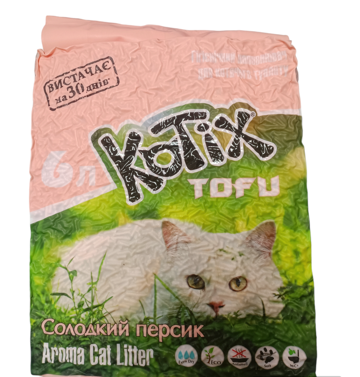 Наповнювач соєвий Kotix (Котікс) Tofu Honey Peach 2,55кг (6л) з ароматом солодкого персика для котячого туалету