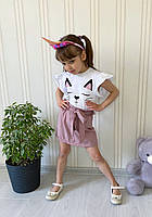Яркий и красивый летний костюм для девочки, футболка и юбка, 3-7 лет