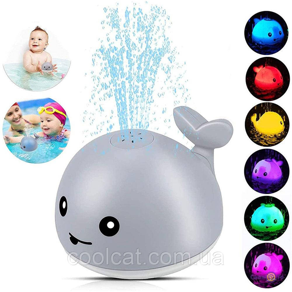 Іграшки у ванну для малюків Кит фонтан / Дитяча іграшка для купання з підсвічуванням