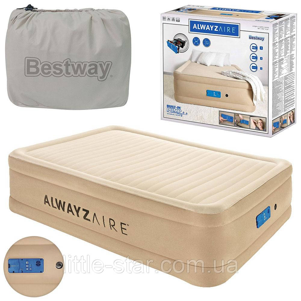 Надувне двоспальне ліжко Bestway 69037, 152 х 203 х 51 см, вбудований електронассос Alwayzaire