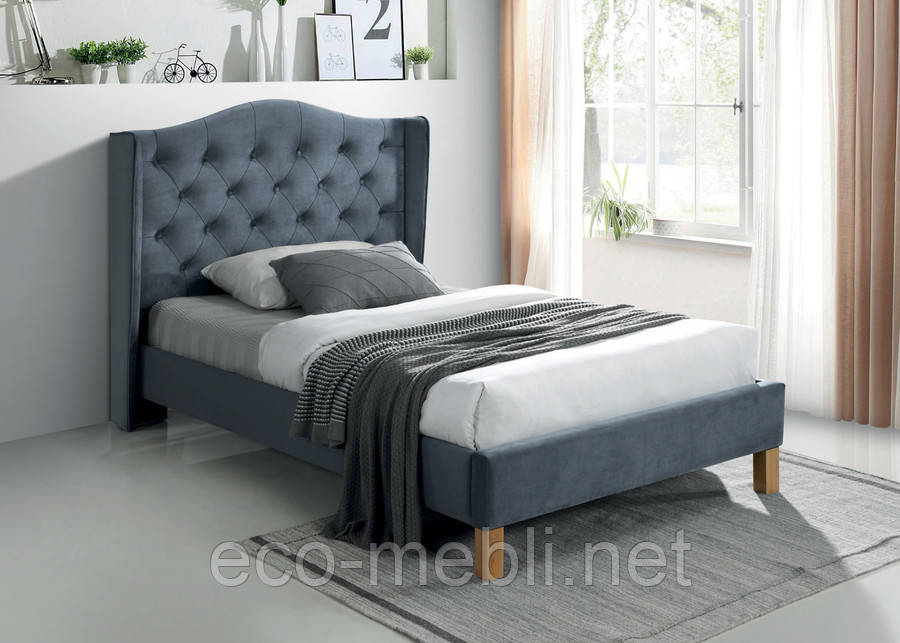 Ліжко півтораспальне з мякою оббивкою у дитячу Aspen velvet 120x200 сірий Signal
