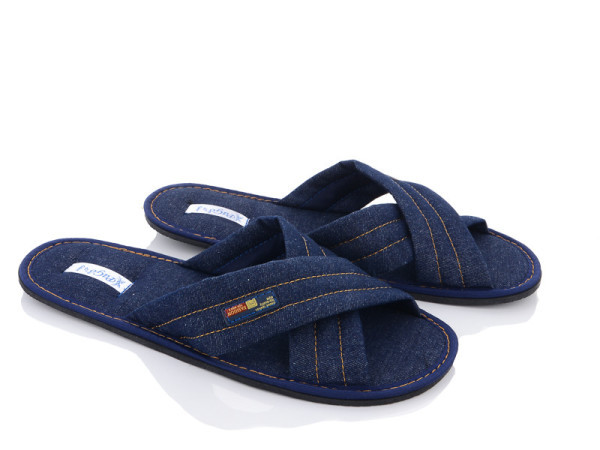 Чоловічі відкриті джинсові тапочки синього кольору ТМ Pago навхрест – стильне та зручне взуття для дому та вулиці, фото 1
