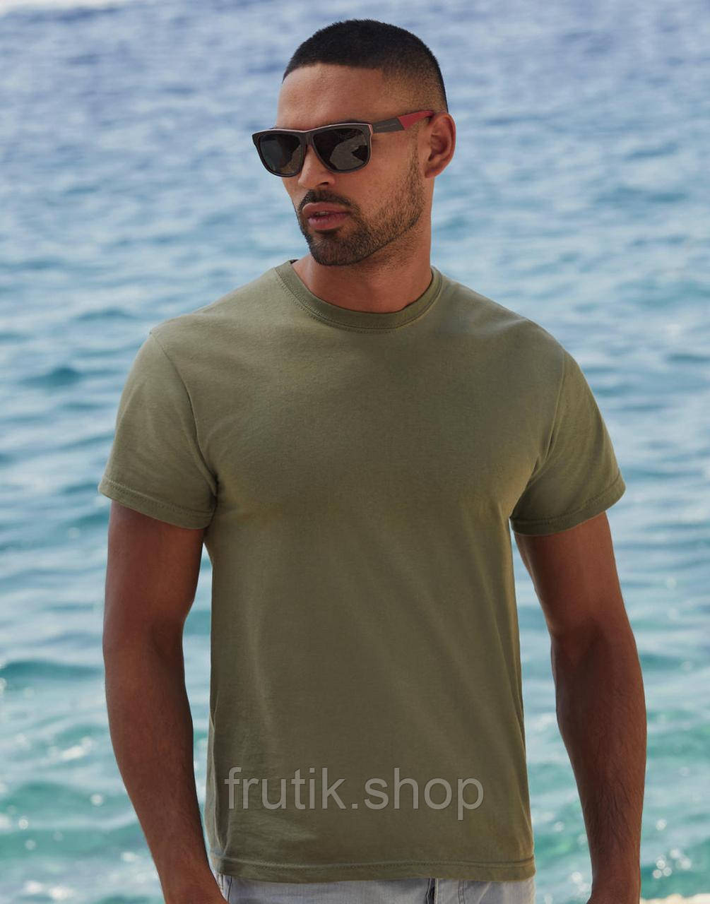 Тонка чоловіча футболка 100% бавовна Fruit of the loom original T легка Оливкова, S