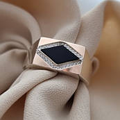 Перстень срібний із золотою пластиною чорними оніксом і цирконами