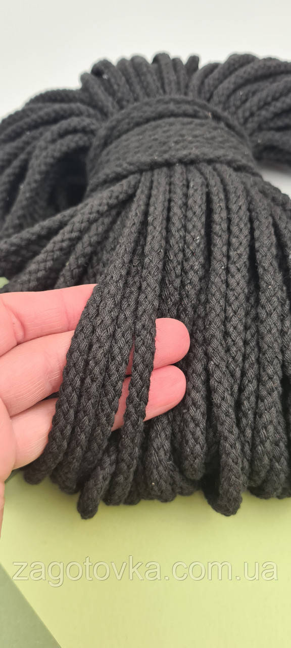Шнур плетений бавовняний коса 6,5мм, Чорний