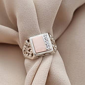 Чоловічий перстень срібний із золотою пластиною та білими цирконами