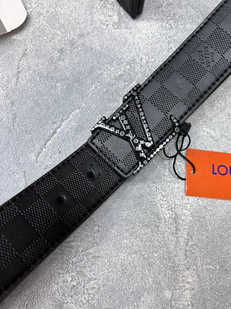 Шкіряний Ремінь пояс Louis Vuitton Black full matte Луї витон, фото 1