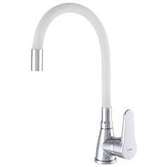 Змішувач для кухні Zerix SOP7-146, гнучкий вилив, хром, білий
