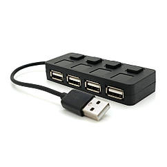 DR Хаб USB 2.0 4 порти, Black, 480Mbts живлення від USB, з кнопкою LED/Blue на кожен порт, Blister Q100