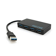 DR Хаб USB 3.0, 4 порти, плоский, чорний, підтримка до 2 TB, кабель 0,14 м, Блістер