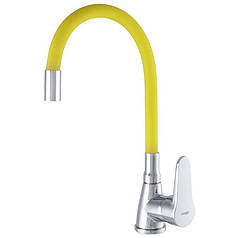 Змішувач для кухні Zerix SOP7-146, гнучкий вилив, хром, жовтий