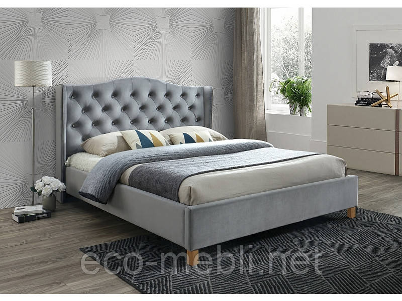 Ліжко півтораспальне з мякою оббивкою у дитячу Aspen velvet 140x200 сірий Signal