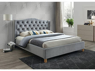 Ліжко двухспальне з мякою оббивкою у спальню Aspen velvet 160x200 сірий Signal