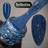 Світловідбивний гель лак блакитний (бірюзовий) для нігтів Global Fashion №С09