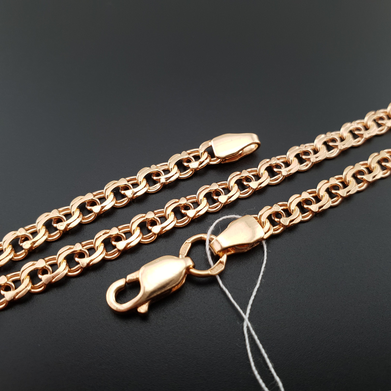 Позолочений срібний ланцюжок 60 см. Цепочка плетіння Бісмарк. Ширина 4,5 мм, фото 1