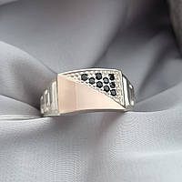 Серебряное мужское кольцо-печатка с золотом, перстень с золотыми накладками