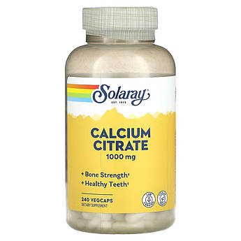 Кальцій цитрат 1000 мг Solaray Calcium Citrate для підтримки здоров'я кісток та зубів 240 рослинних капсул