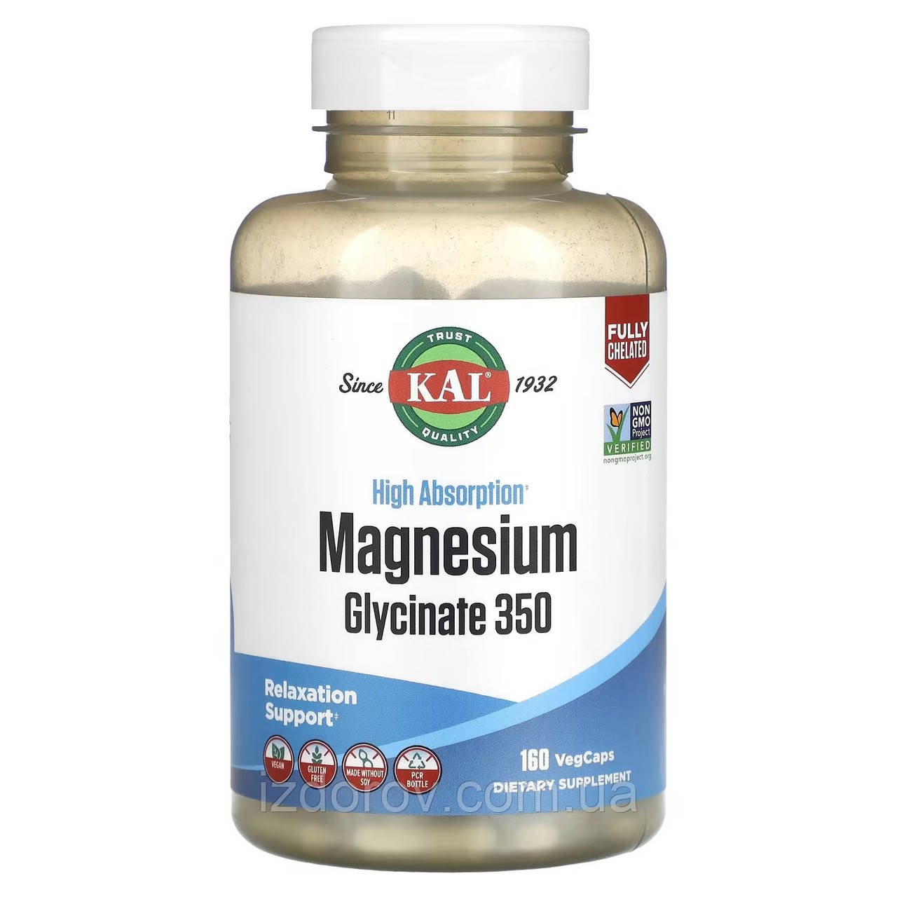 Магній гліцинат 350 мг KAL Magnesium Glycinate з високою абсорбцією 160 вегетаріанських капсул