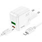 Адаптер сетевой HOCO Type-C to Lightning Cable Lucky dual-port charger set C111A |1USB/1Type-C, 30W/3A,, фото 7
