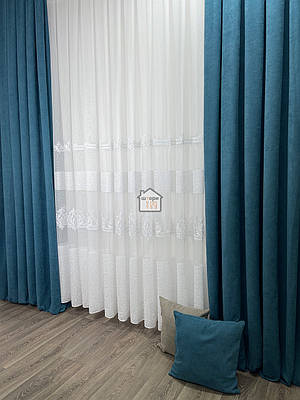 Бірюзові однотонні штори Мікровелюр матові "морська хвиля" в спальню, зал №34 diamond 2 штори