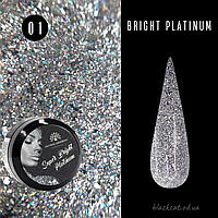 Гель краска серебро для ногтей с мелким шиммером Bright Platinum Global Fashion 5g №01