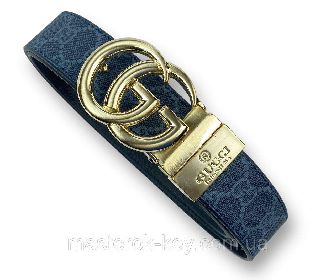 Ремінь жіночій шкіряний Gucci ширина 32мм колір Синій пряжка золото виробництво Туреччина