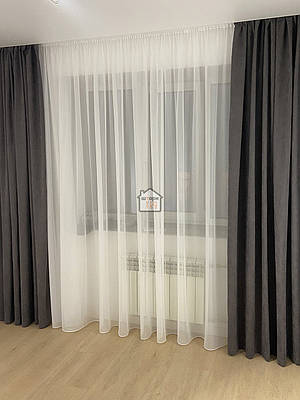 Однотонні штори Мікровелюр матові на вікна для спальні, в зал №340 сірий графіт diamond, 2штори
