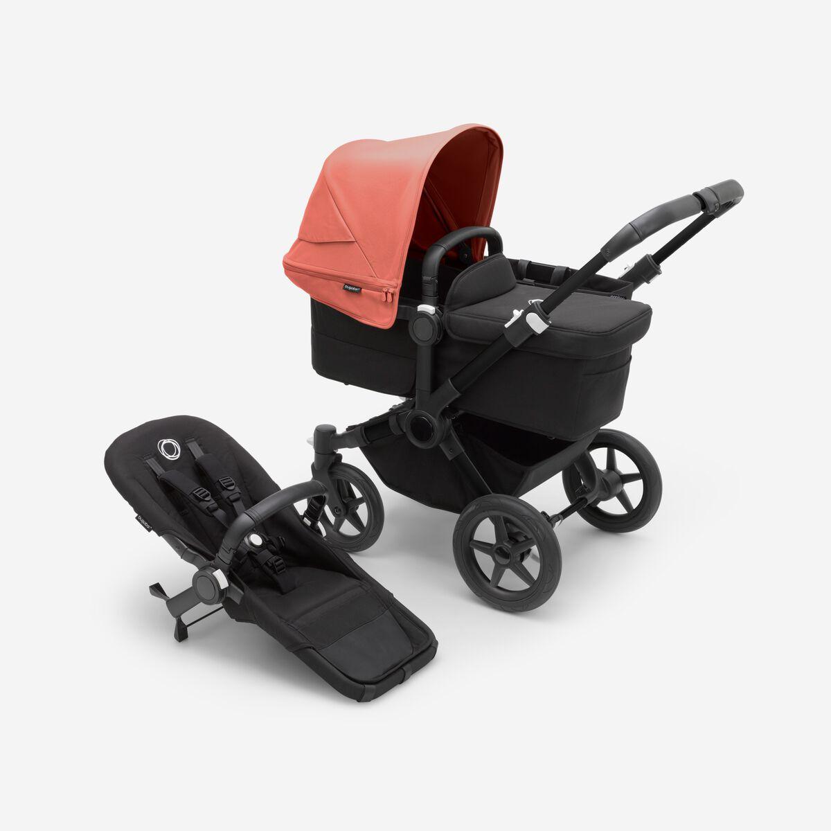 Bugaboo - Коляска 2 в 1 Donkey 5 MONO у зборі для однієї дитини Black/Midnight black-Sunrise red