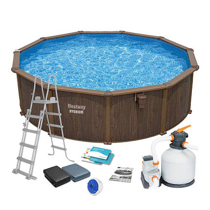 Каркасний круглий басейн Bestway 561CS (549-130см, 25979 л, сходи, фільтр, тент, дозатор) Коричневий, фото 1