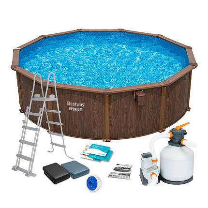 Каркасний круглий басейн Bestway 561CU (488-130см, 21490 л, сходи, фільтр, тент, дозатор) Коричневий, фото 1