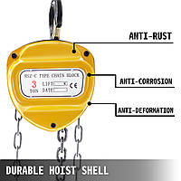 VEVOR Рычажный подъемник Цепной подъемник 6600 фунтов 3-тонный ручной цепной блок с 3-метровой цепью для