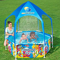 Дитячий каркасний круглий басейн із навісом від сонця Bestway 5618T (183-51 см, 930л, тент, душ) Синій