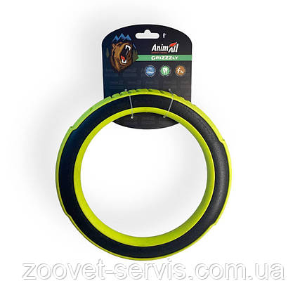 Іграшка гумова для собак супер-кільце AnimAll GrizZzly L 24.1х2.2 см Зелено - чорна 9697, фото 1