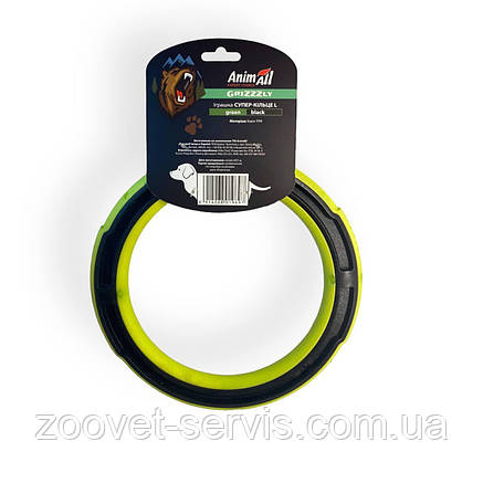 Іграшка гумова для собак супер-кільце AnimAll GrizZzly L 24.1х2.2 см Зелено - чорна 9697, фото 3