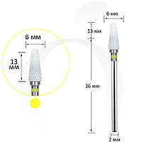 Фреза керамическая конус желтая 6 мм, рабочая часть 13 мм