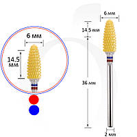 Фреза керамическая кукуруза синяя+красная 6 мм, рабочая часть 14.5 мм