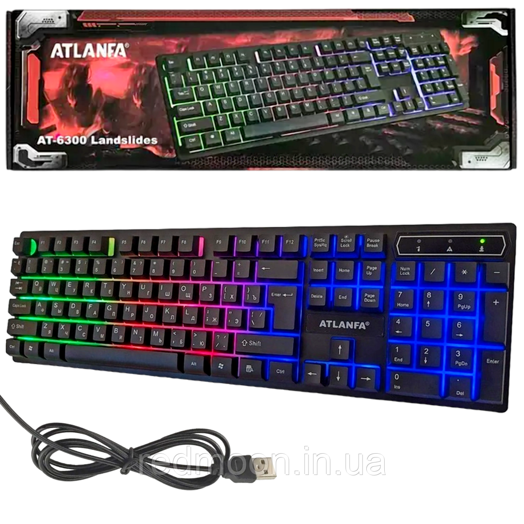 Ігрова клавіатура з RGB-підсвічуванням Atlanfa AT-6300 / Комп'ютерна провідна клавіатура з USB-підключенням